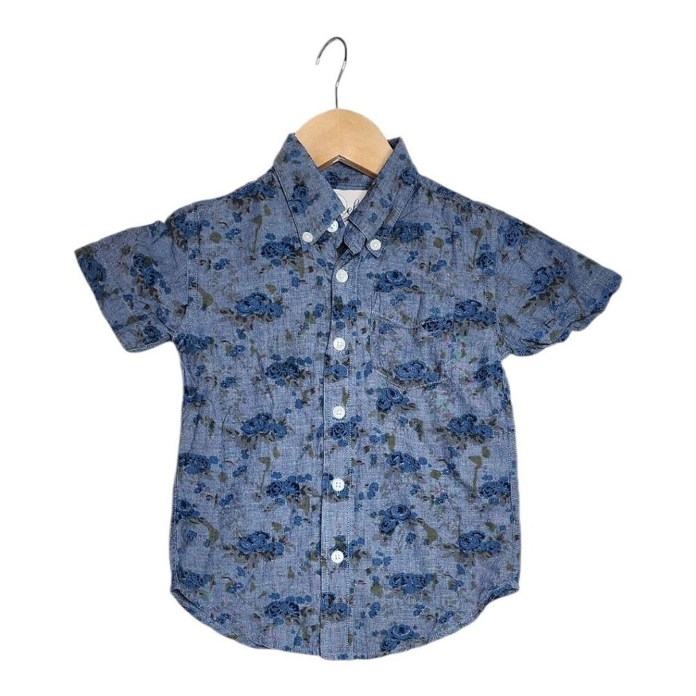 Peek Kids‎ Short Sleeve Floral Print Shirt size XS (2-3) Blue